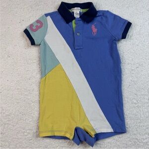 Ralph Lauren Infant 6M Outfit Color Block One Piece Romper Big Pony Rugby Style